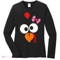 Cute Turkey Face Pink Bow Tie  Women's Long Sleeve Shirt thumb 0