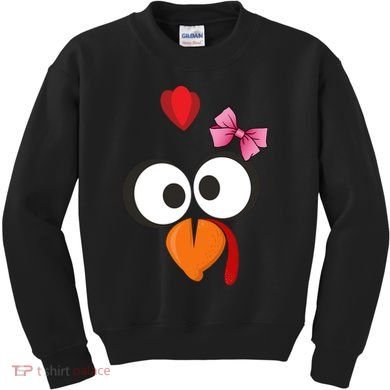 Cute Turkey Face Pink Bow Tie  Kids Sweatshirt