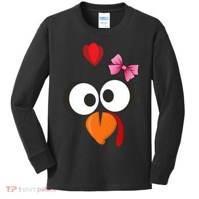 Cute Turkey Face Pink Bow Tie  Kids Long Sleeve Shirt