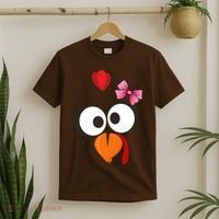 Cute Turkey Face Pink Bow Tie  T-Shirt thumb 2