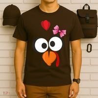Cute Turkey Face Pink Bow Tie  T-Shirt thumb 6