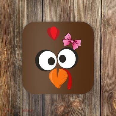 Cute Turkey Face Pink Bow Tie  Coaster