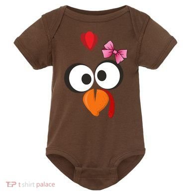 Cute Turkey Face Pink Bow Tie  Baby Bodysuit