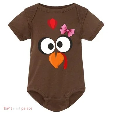Cute Turkey Face Pink Bow Tie  Baby Bodysuit