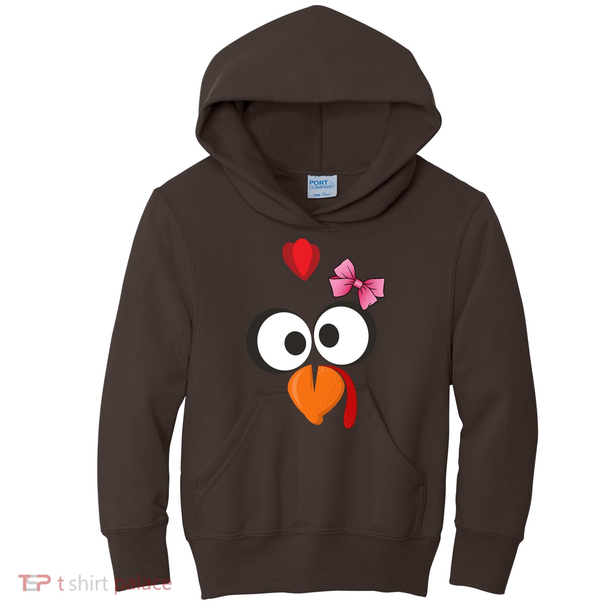 Cute Turkey Face Pink Bow Tie  Kids Hoodie