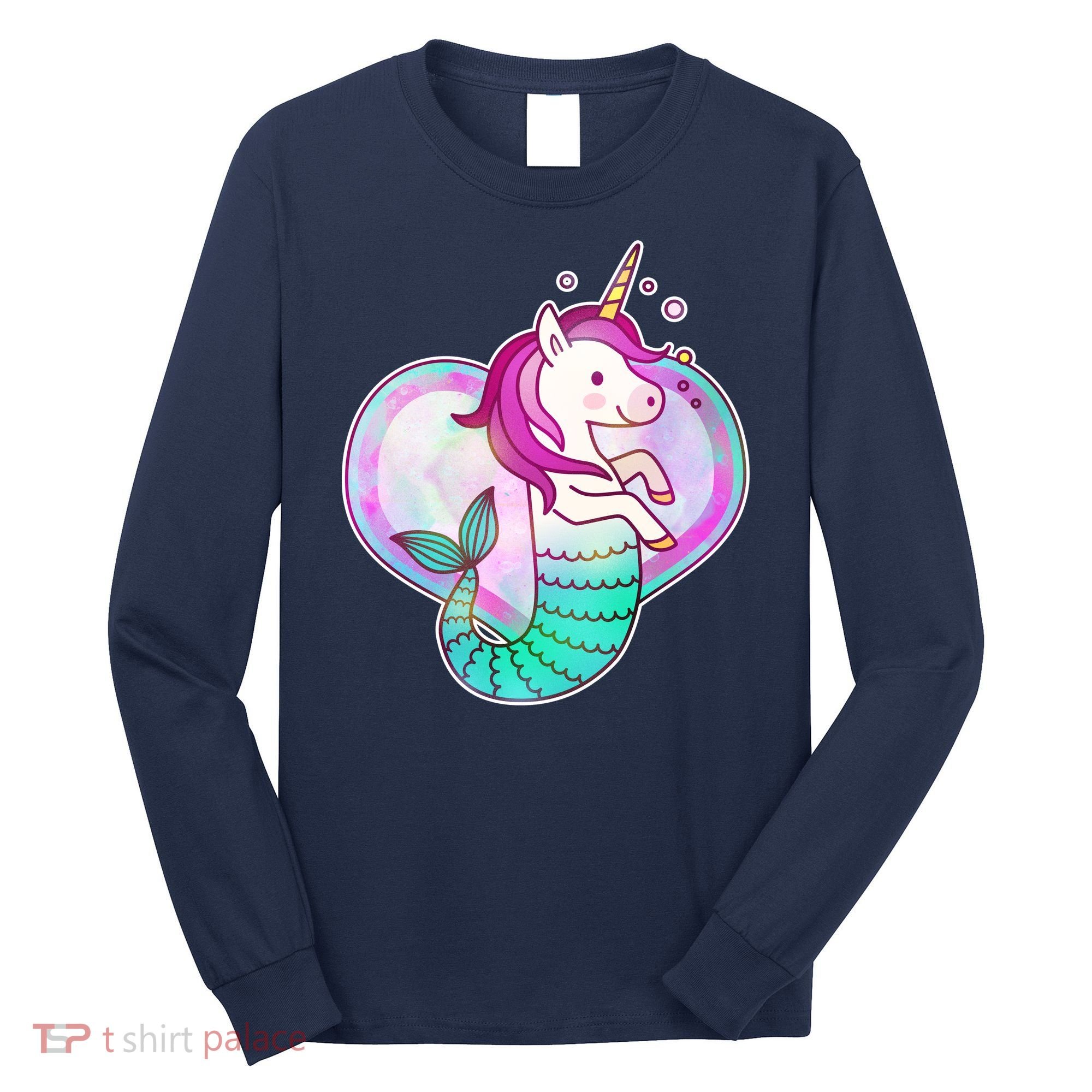 Cute Unicorn Mermaid Heart Long Sleeve Shirt