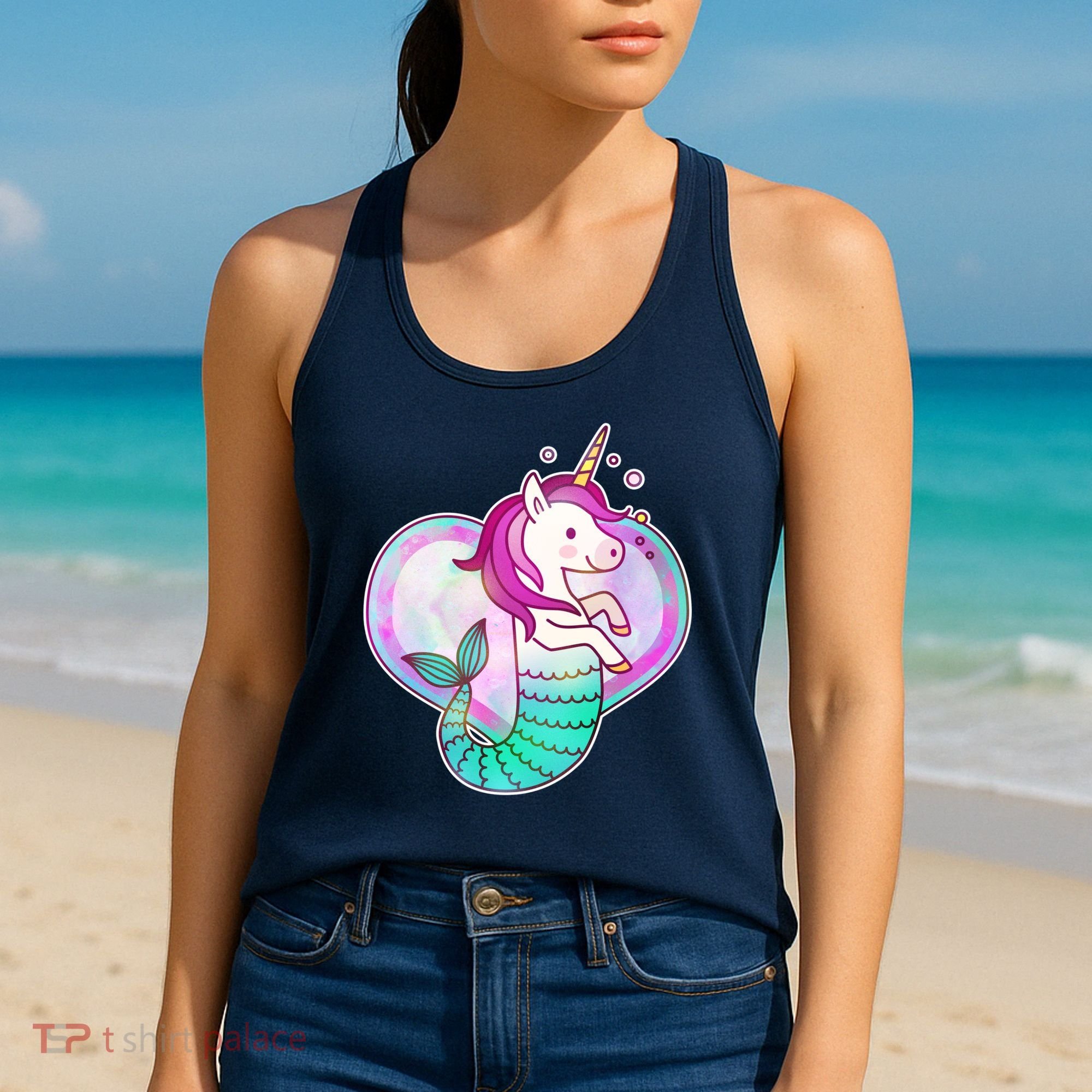 Cute Unicorn Mermaid Heart Women's Tank Top