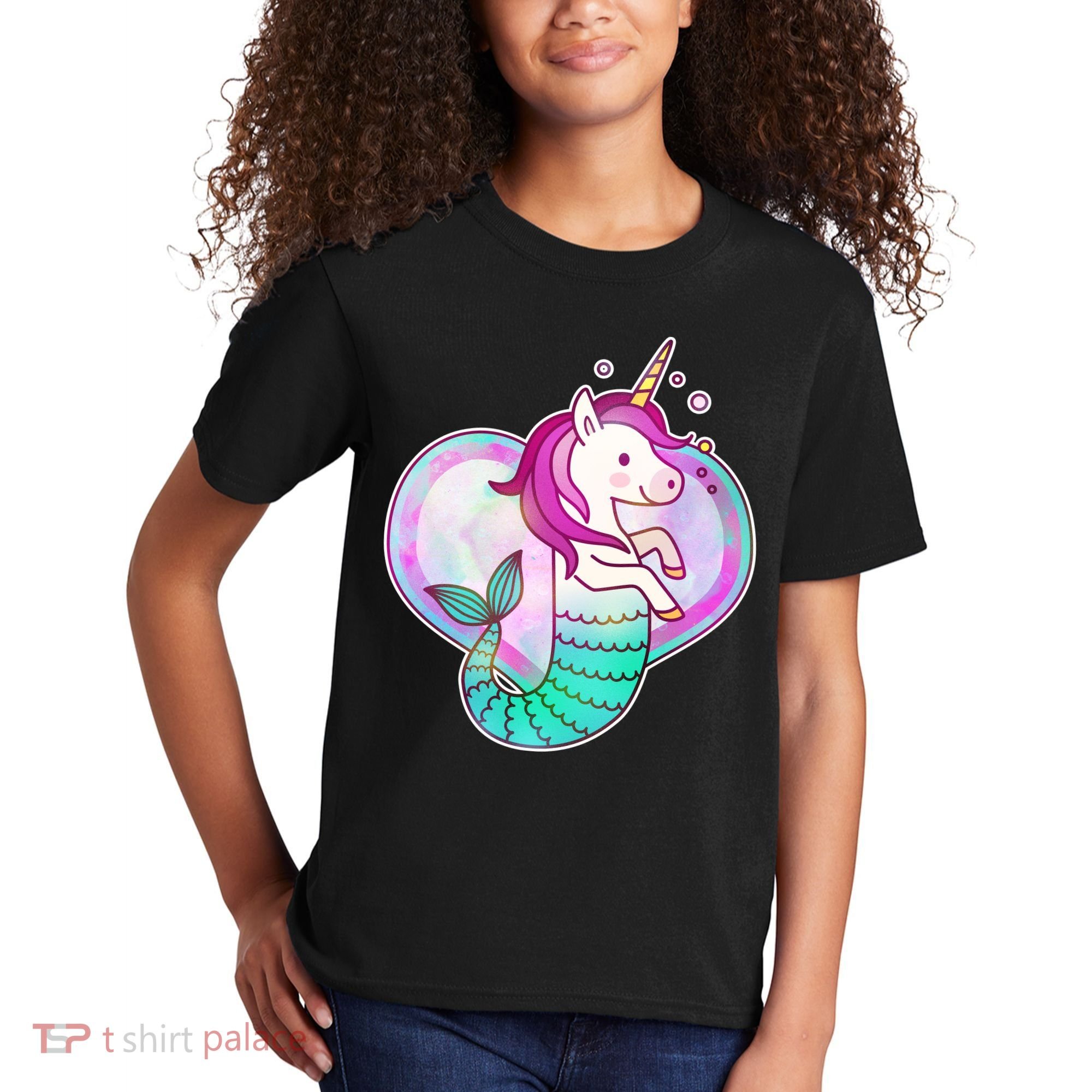 Cute Unicorn Mermaid Heart Kids T-Shirt