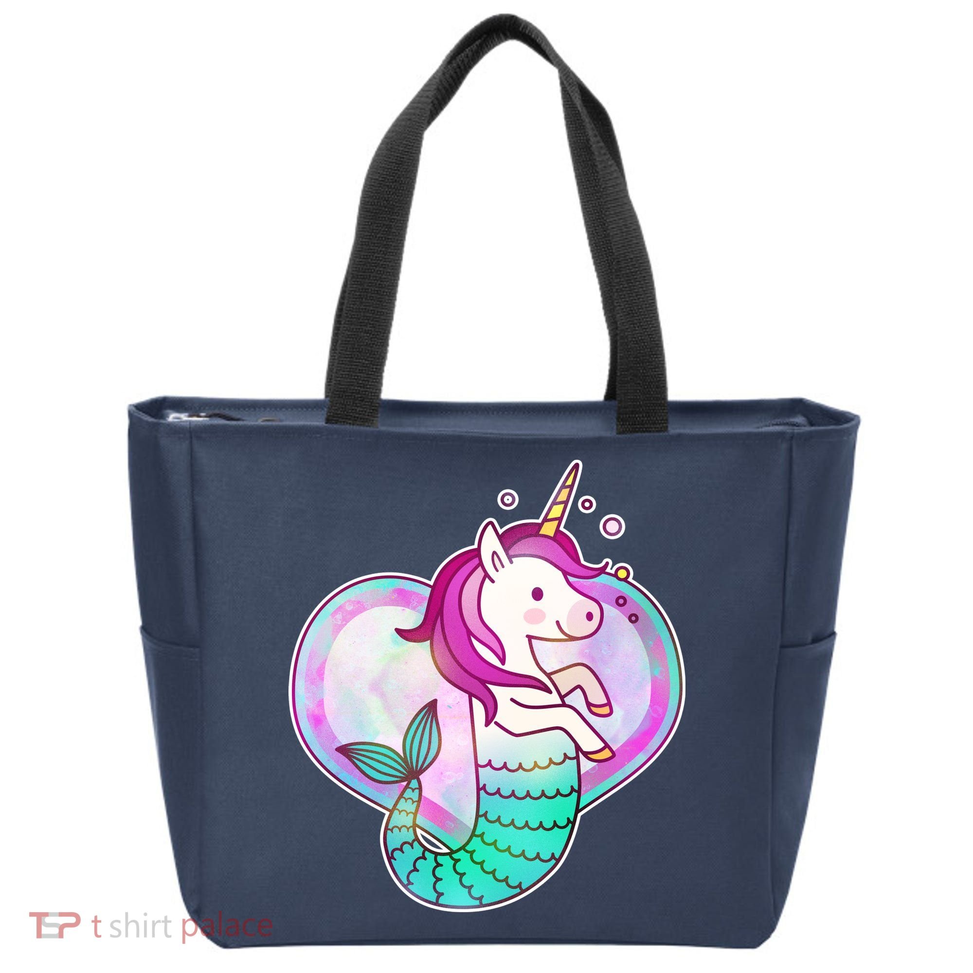 Cute Unicorn Mermaid Heart Tote Bag