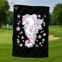 Cute Unicorn Seahorse Uni-Maid Golf Towel thumb 1