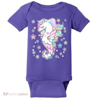 Cute Unicorn Seahorse Uni-Maid Baby Bodysuit
