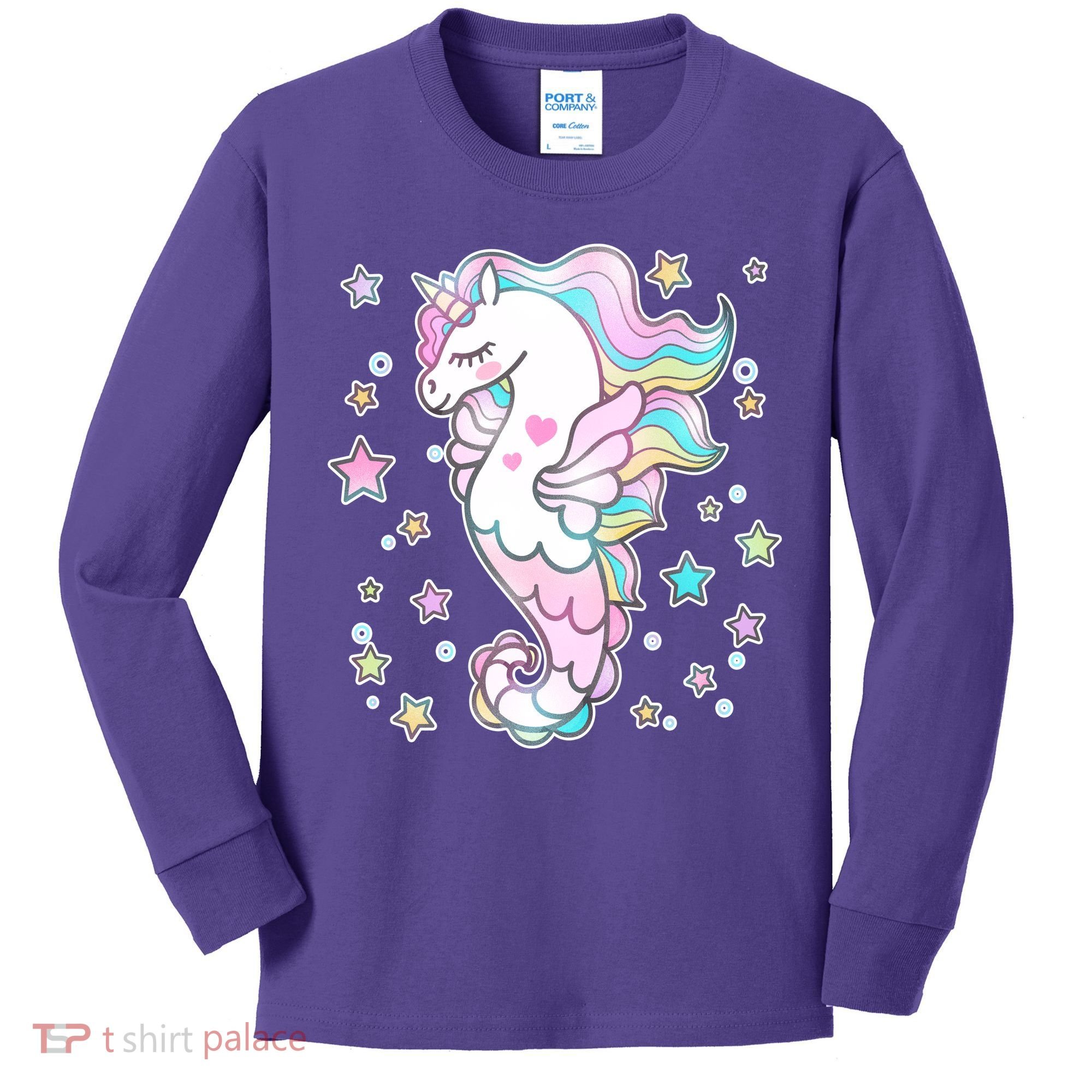 Cute Unicorn Seahorse Uni-Maid Kids Long Sleeve Shirt