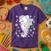 Cute Unicorn Seahorse Uni-Maid Kids T-Shirt thumb 3