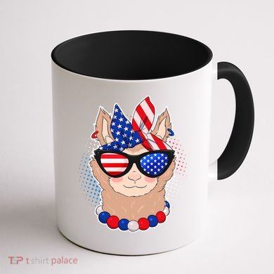 Cute USA Patriotic Llama Coffee Mug back