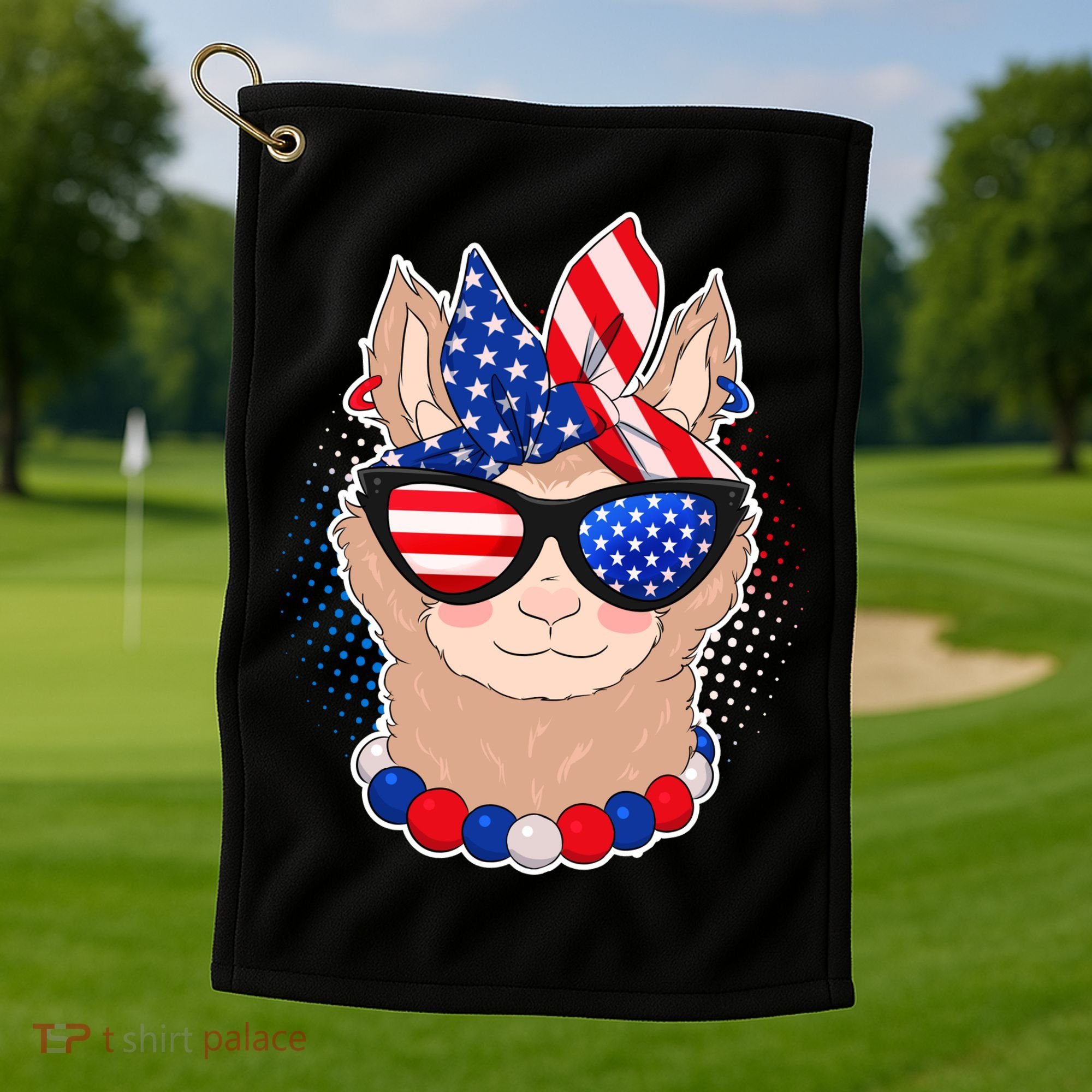 Cute USA Patriotic Llama Golf Towel