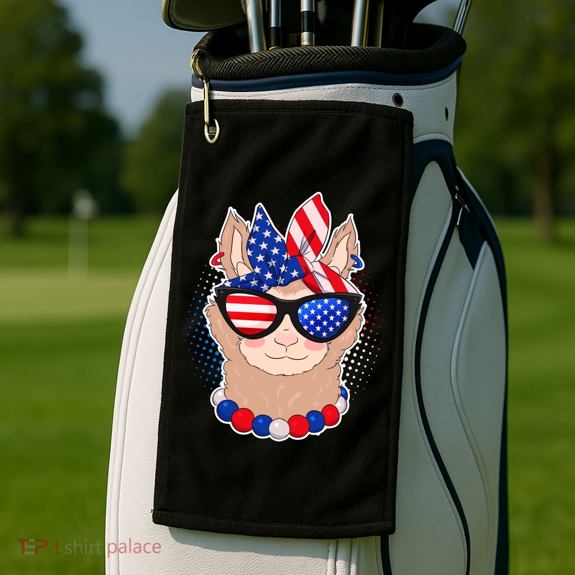 Cute USA Patriotic Llama Golf Towel