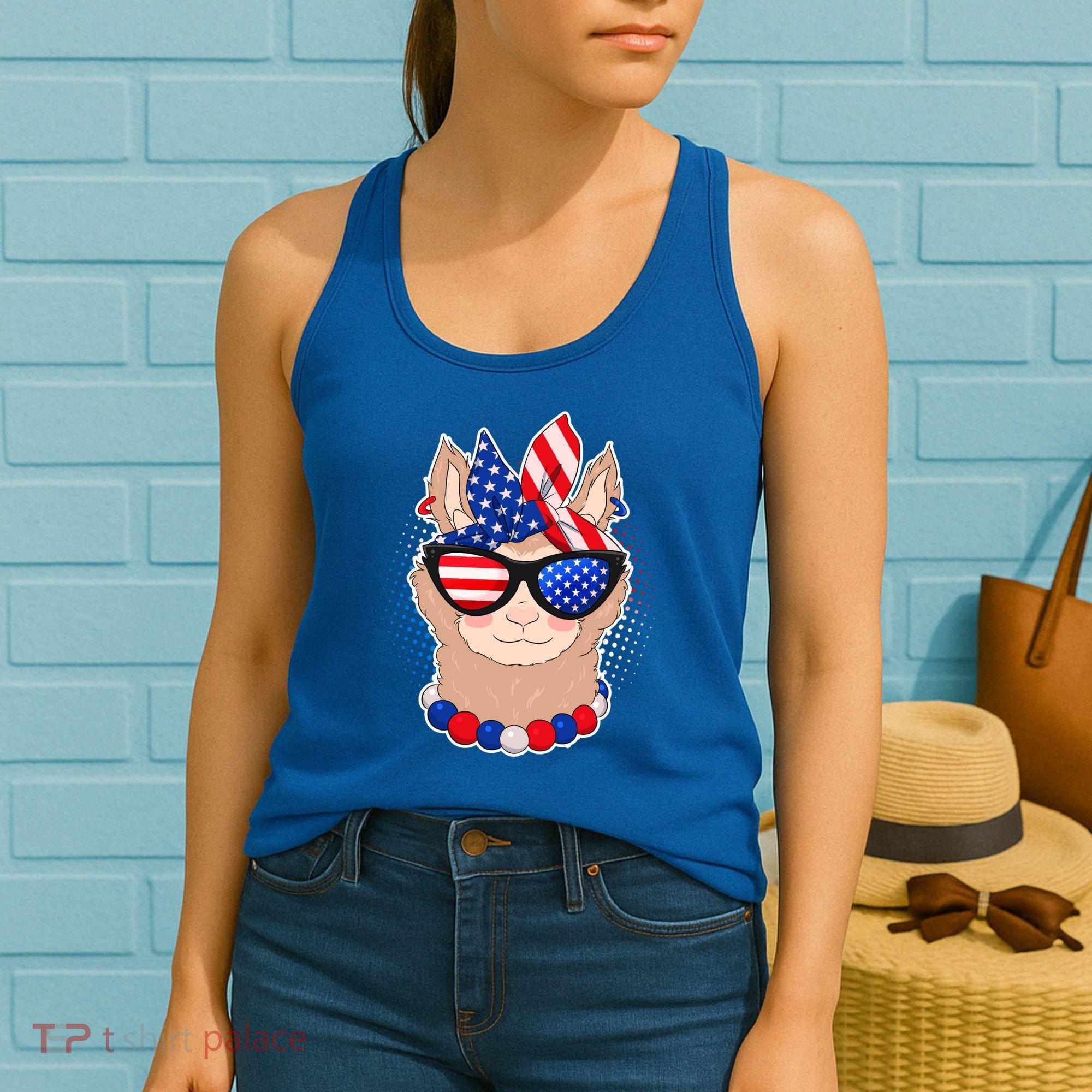 Cute USA Patriotic Llama Women's Tank Top