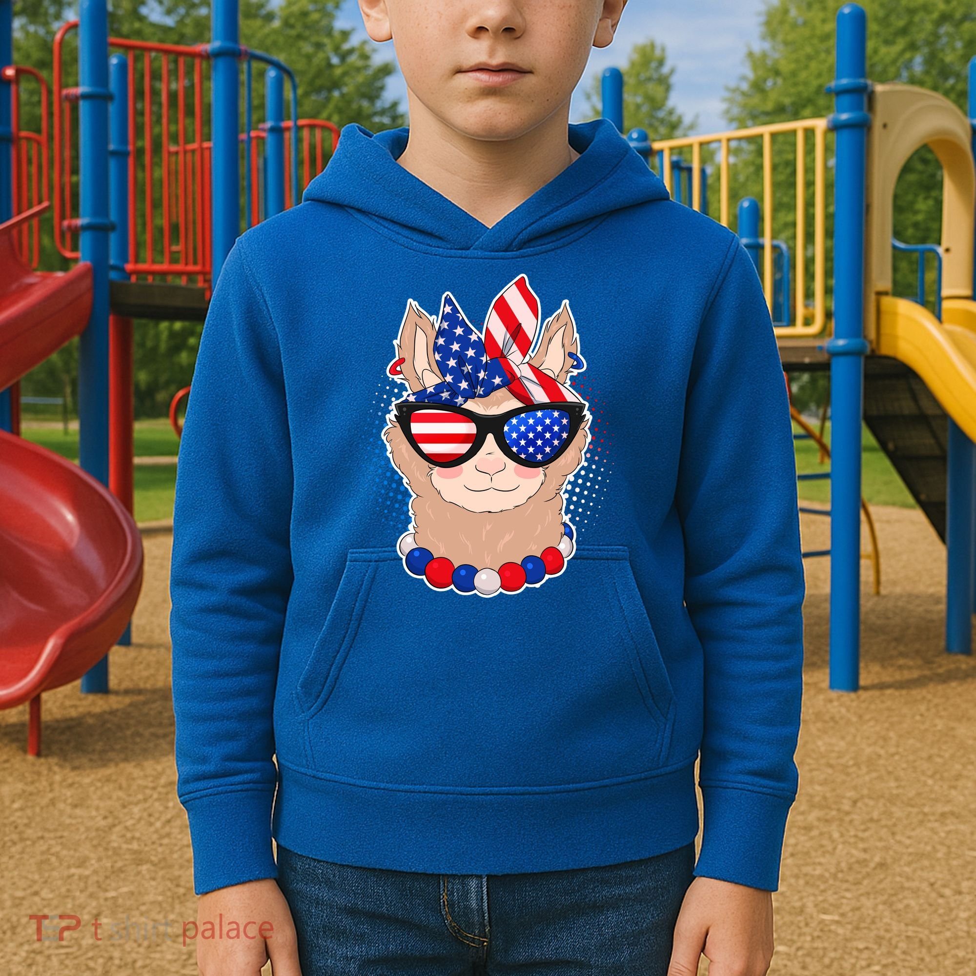 Cute USA Patriotic Llama Kids Hoodie
