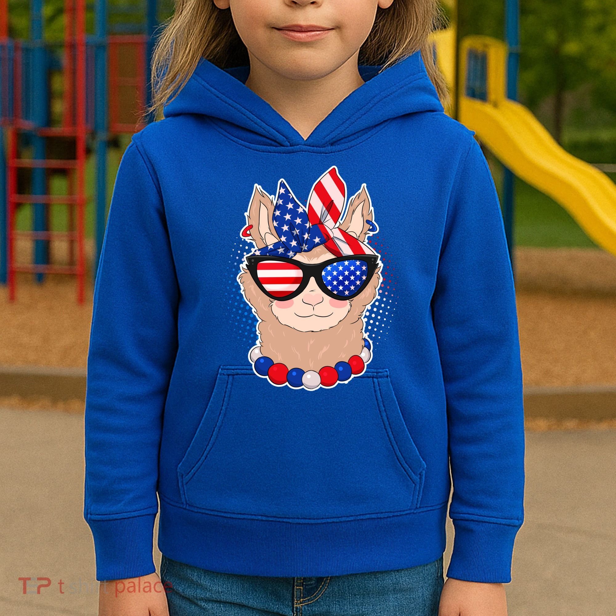 Cute USA Patriotic Llama Kids Hoodie