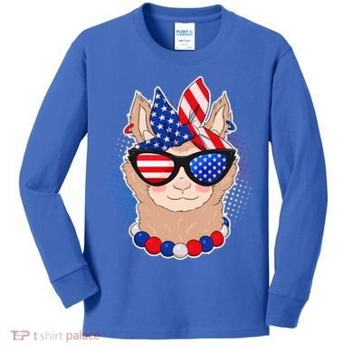 Cute USA Patriotic Llama Kids Long Sleeve Shirt