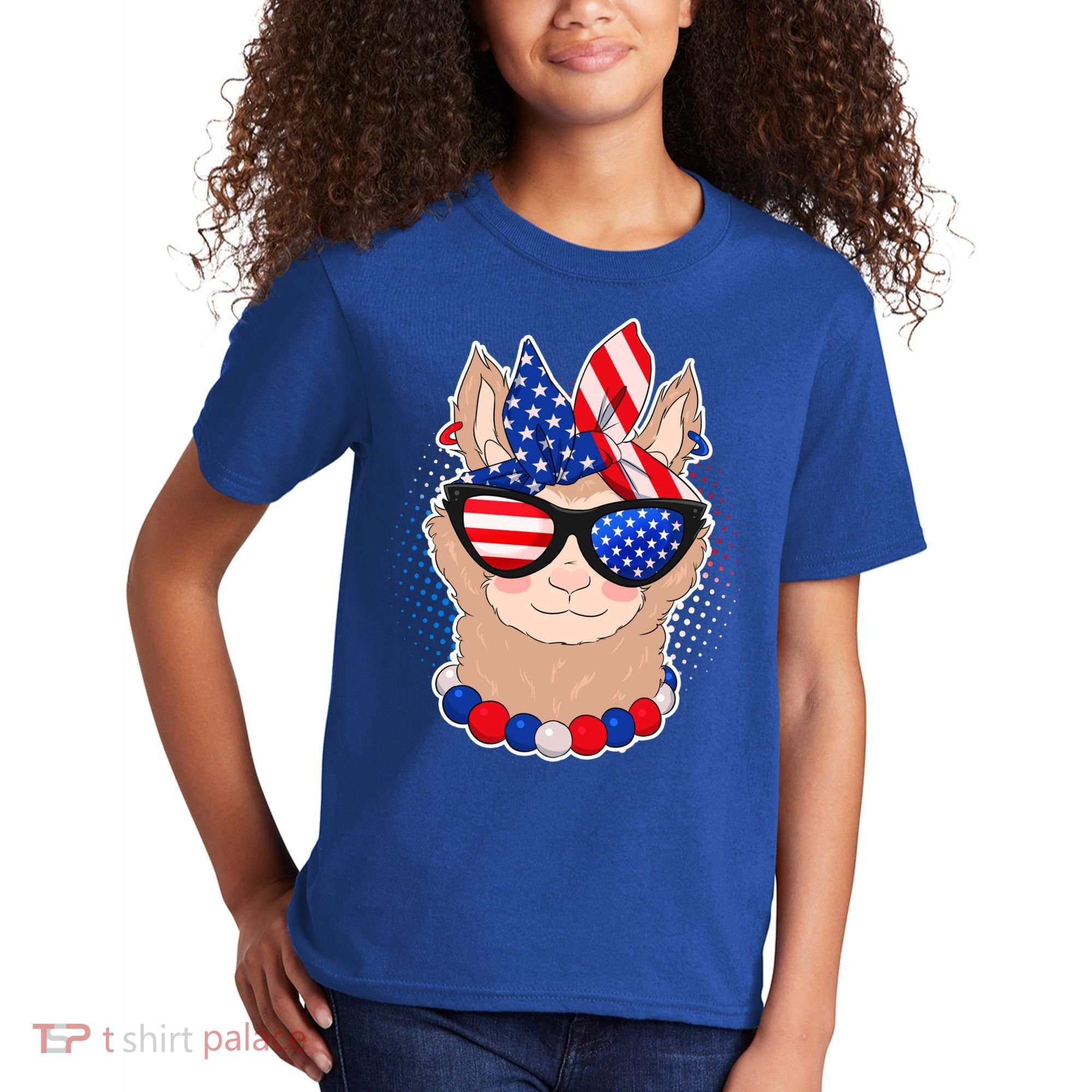 Cute USA Patriotic Llama Kids T-Shirt