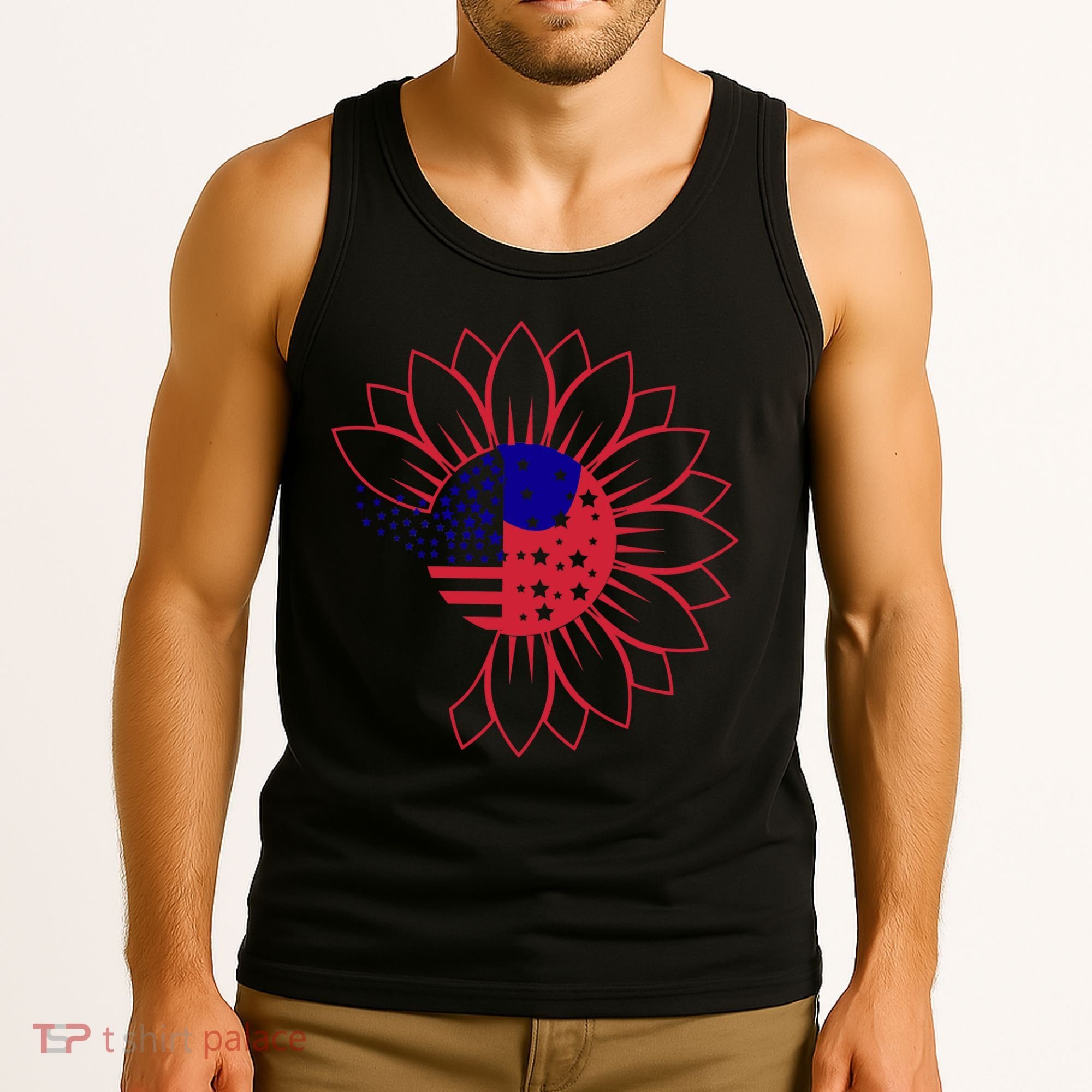 Cute USA Sunflower Flag Tank Top