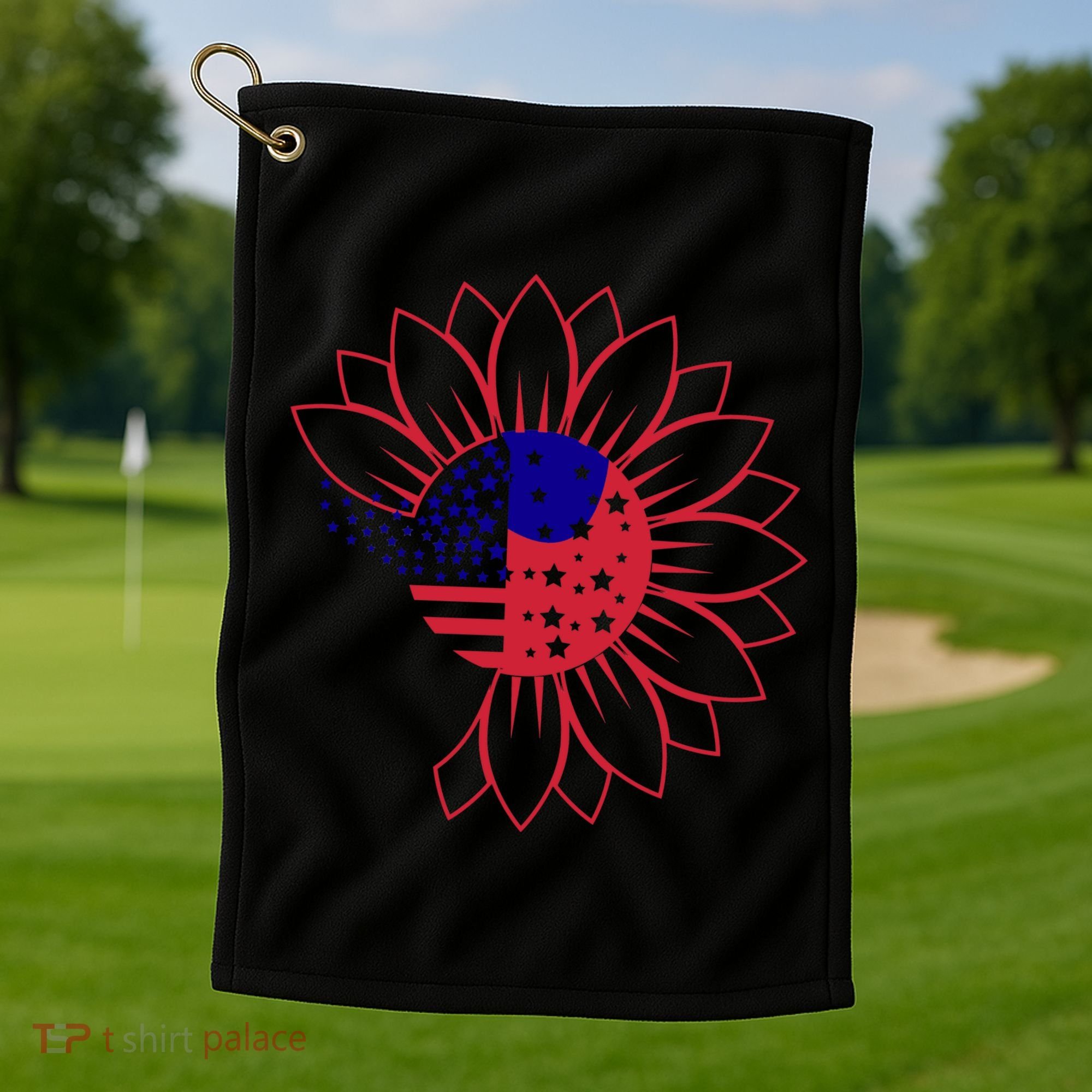 Cute USA Sunflower Flag Golf Towel