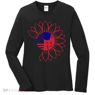 Cute USA Sunflower Flag Women's Long Sleeve Shirt