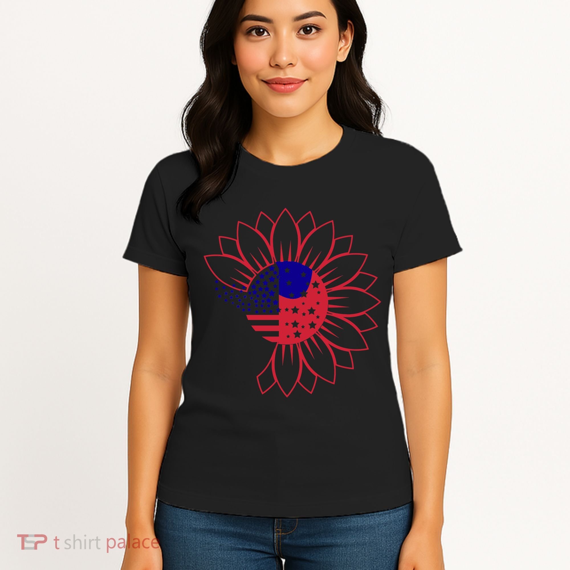 Cute USA Sunflower Flag Women's T-Shirt