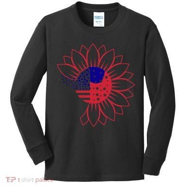 Cute USA Sunflower Flag Kids Long Sleeve Shirt