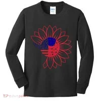 Cute USA Sunflower Flag Kids Long Sleeve Shirt thumb 0