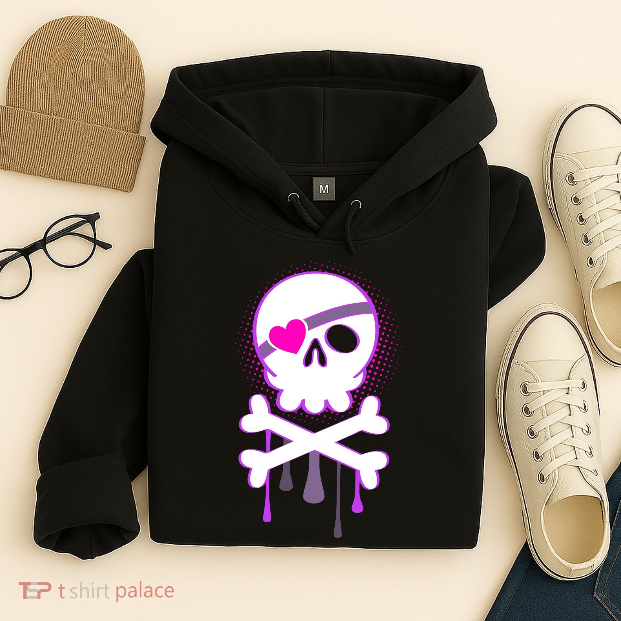Cute Valentine Skull Eye Patch  Hoodie