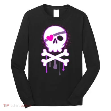 Cute Valentine Skull Eye Patch Long Sleeve Shirt