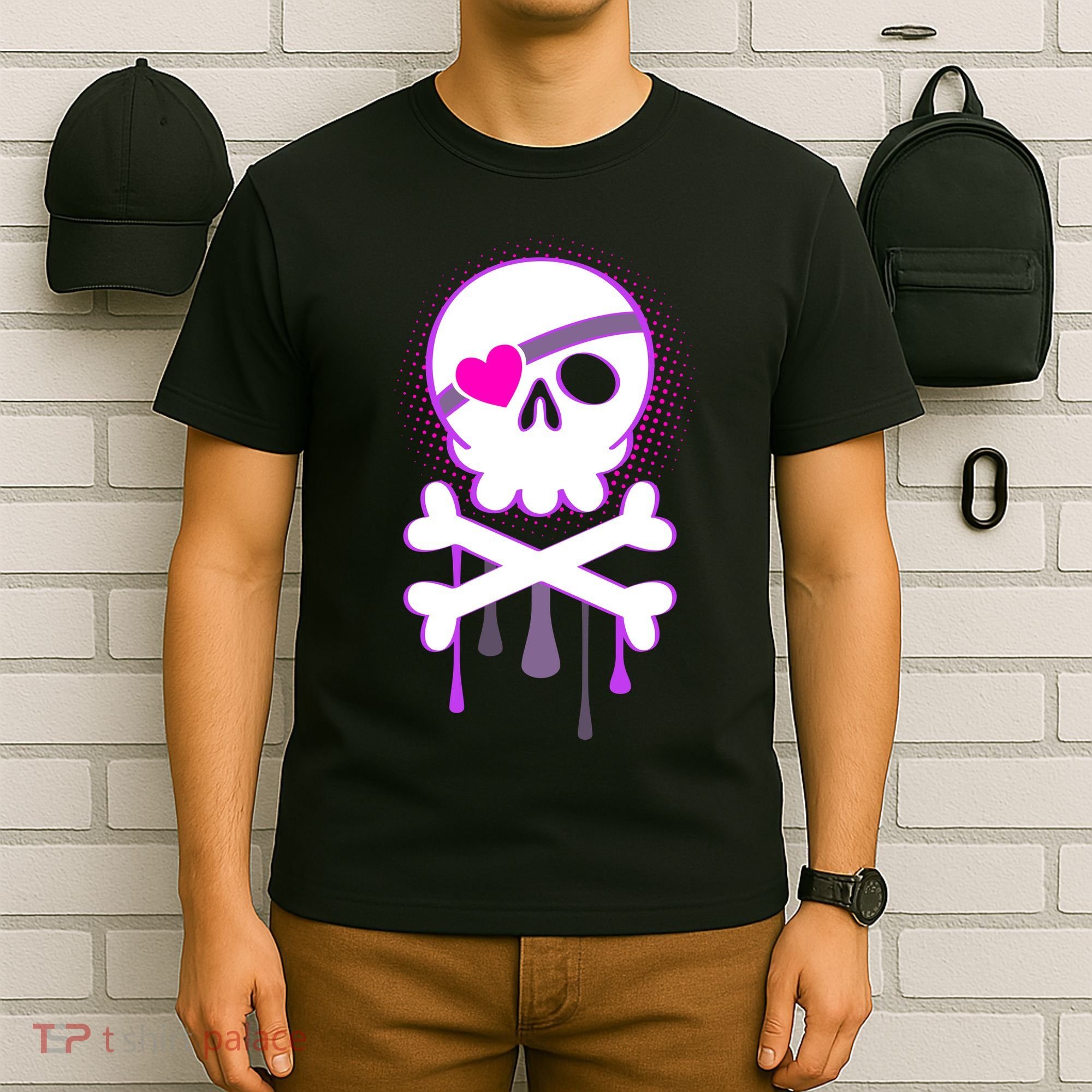 Cute Valentine Skull Eye Patch  T-Shirt