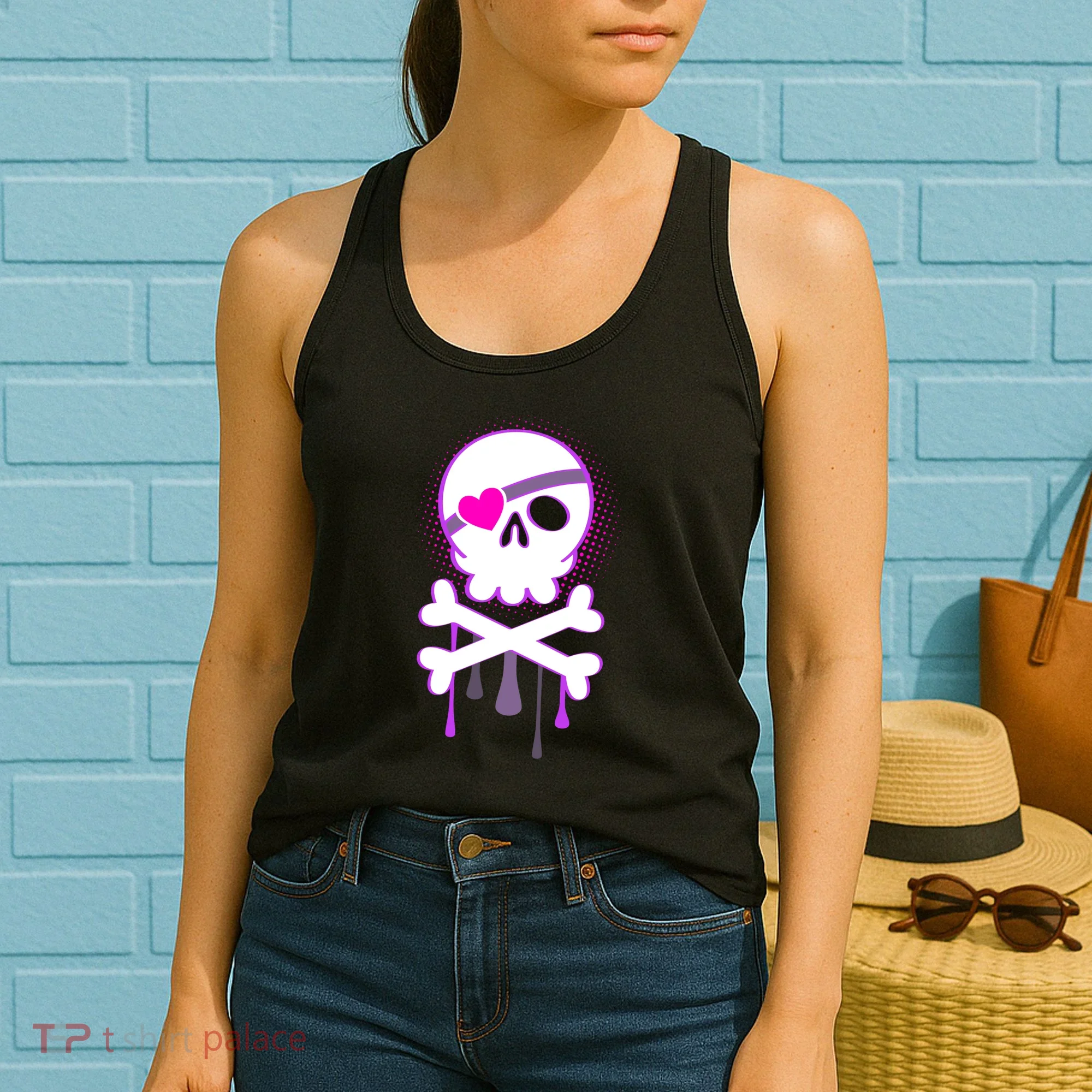 Cute Valentine Skull Eye Patch  Women's Tank Top