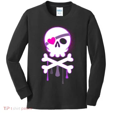 Cute Valentine Skull Eye Patch Kids Long Sleeve Shirt