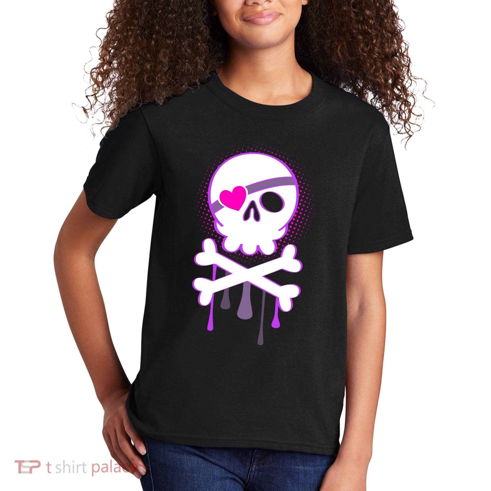 Cute Valentine Skull Eye Patch  Kids T-Shirt