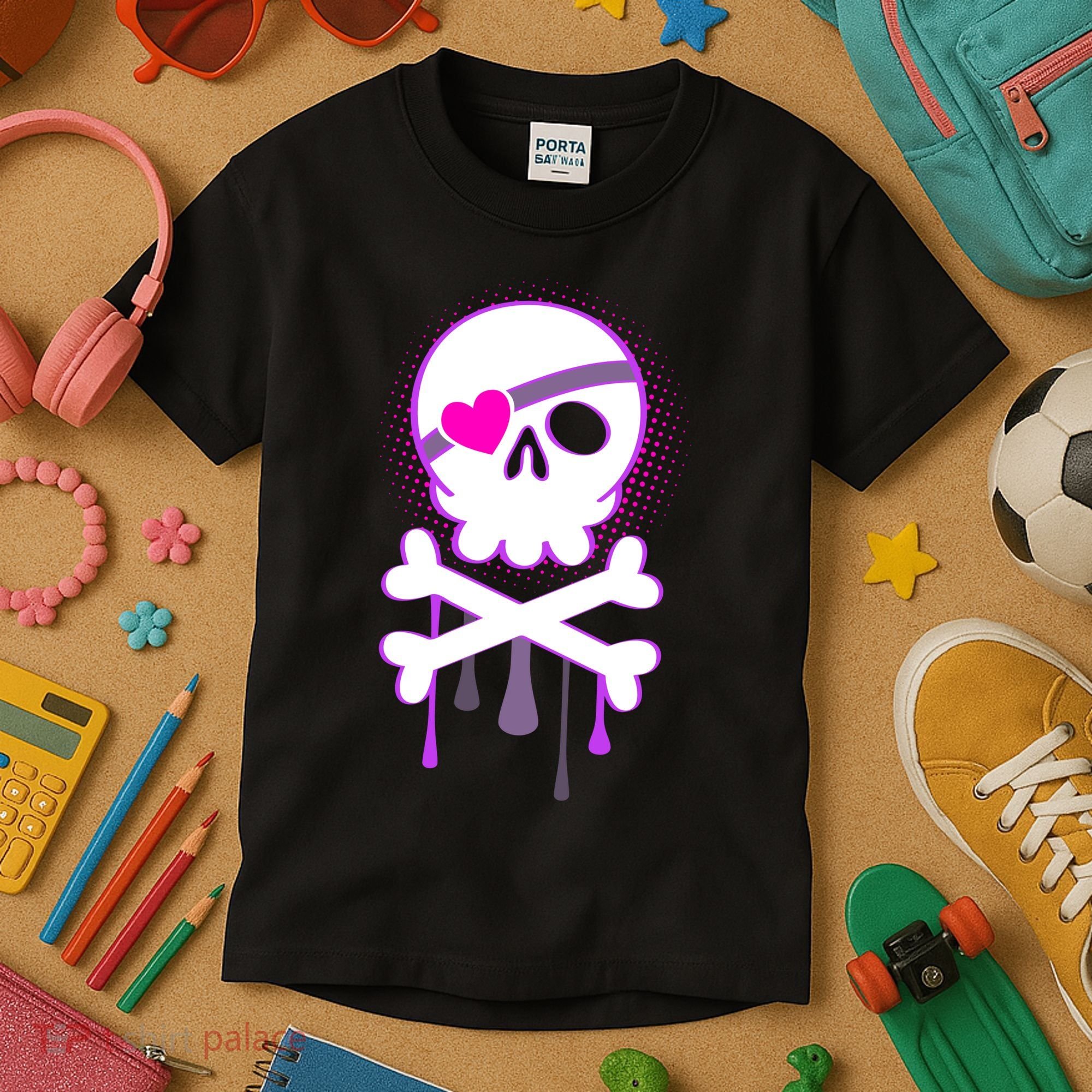 Cute Valentine Skull Eye Patch  Kids T-Shirt