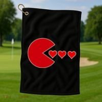 Cute Valentines Day Gamer Hear Retro Golf Towel thumb 1