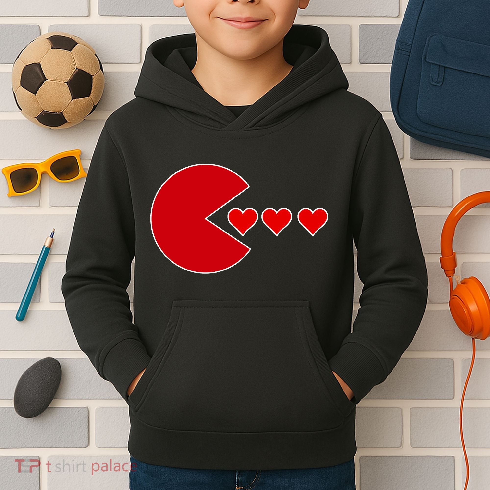 Cute Valentines Day Gamer Hear Retro Kids Hoodie