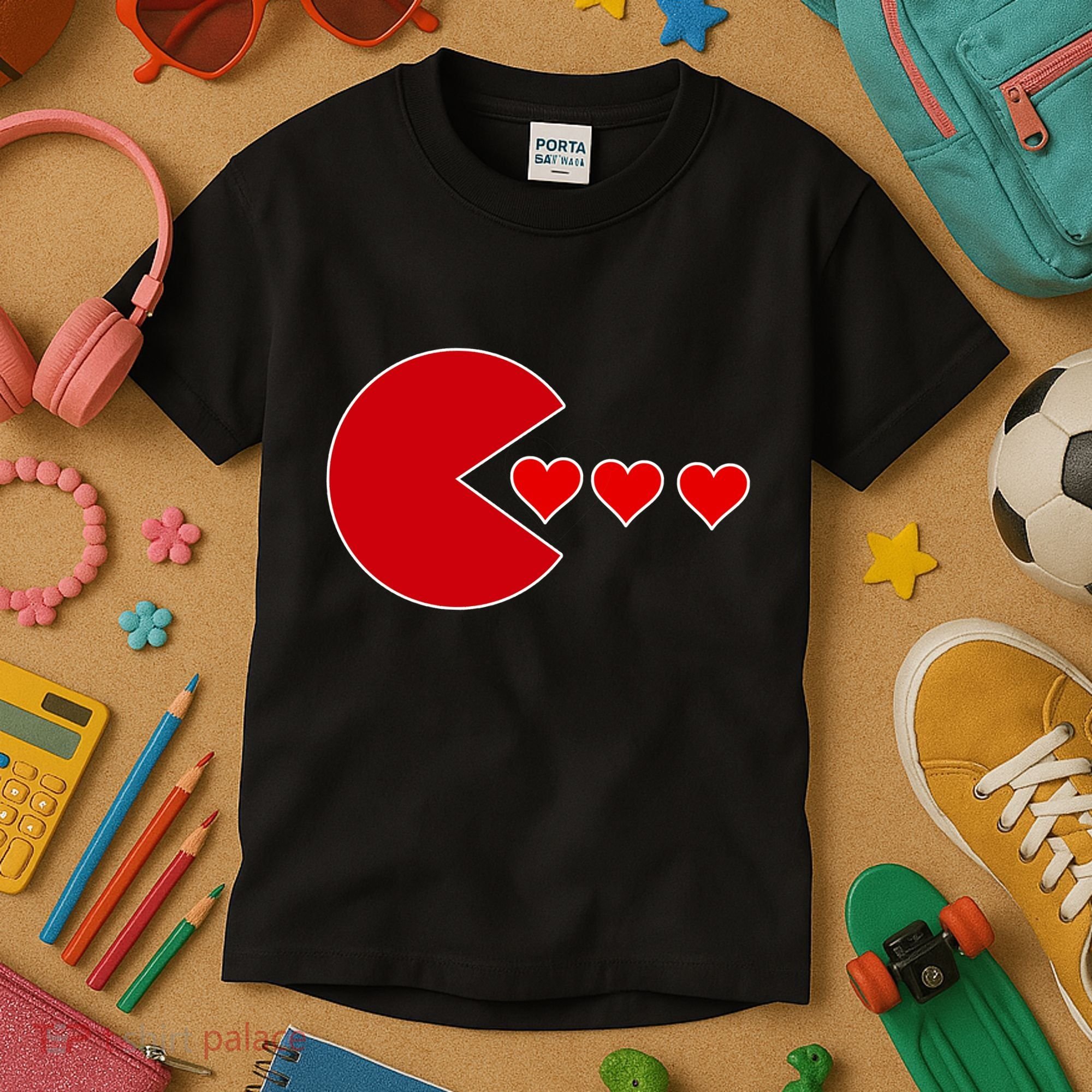 Cute Valentines Day Gamer Hear Retro Kids T-Shirt