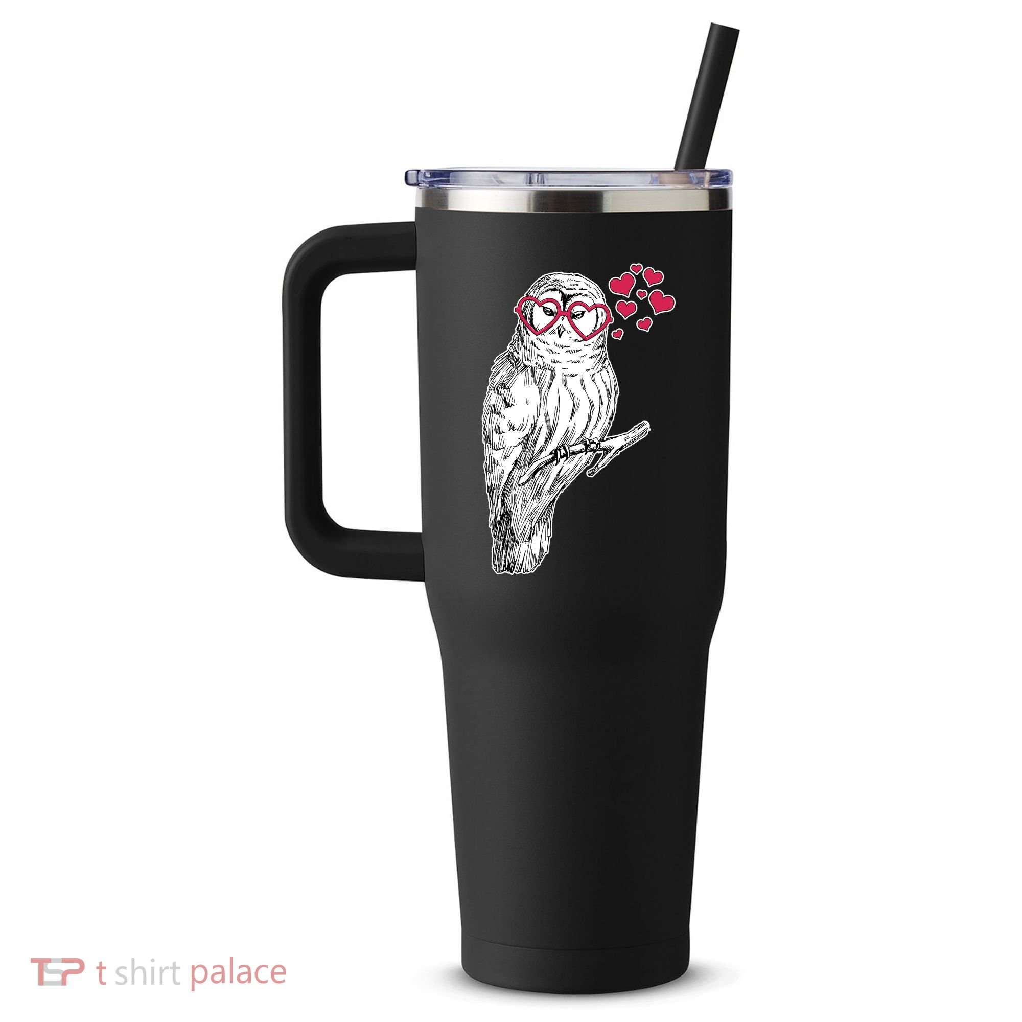 Cute Valentine's Day Heart Glasses Owl Love 40oz Vacuum Insulated Stainless Steel Travel Tumbler