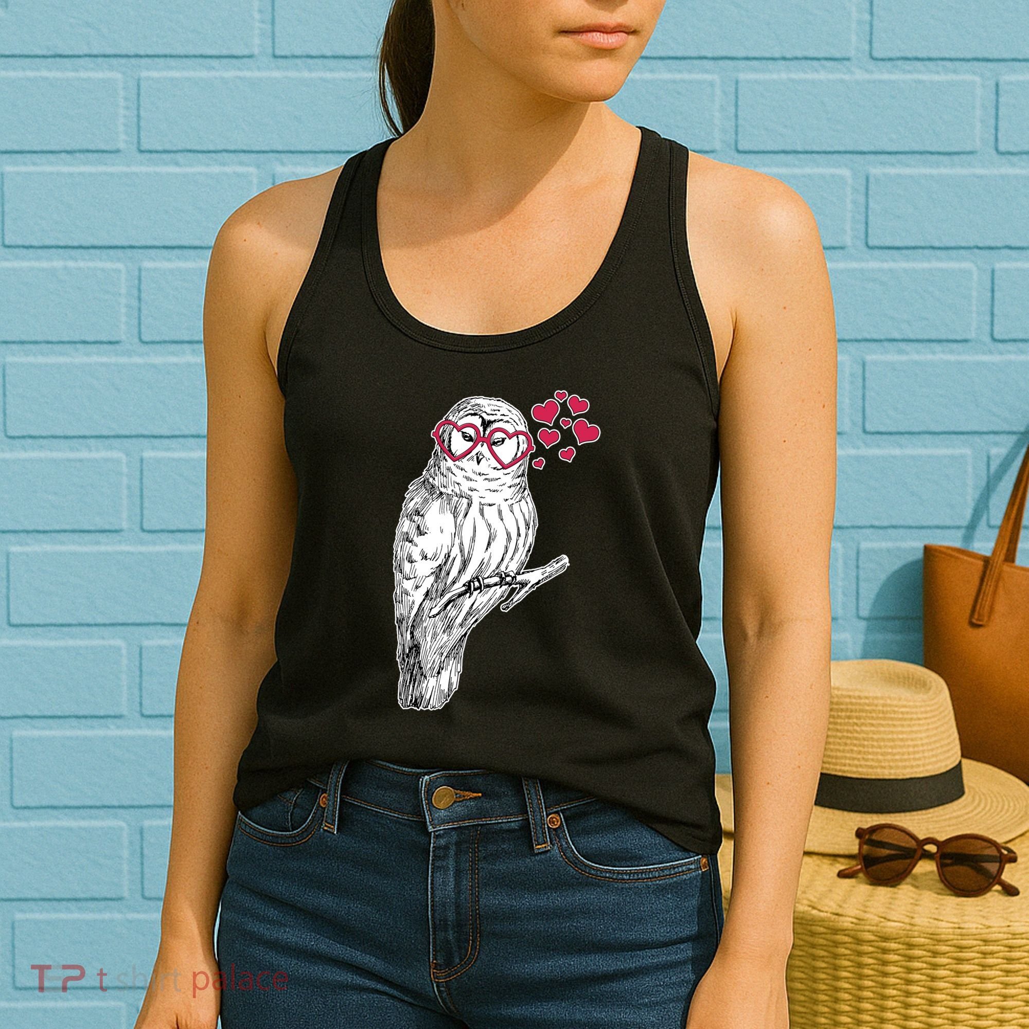 Cute Valentine's Day Heart Glasses Owl Love Women's Tank Top