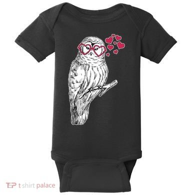 Cute Valentine's Day Heart Glasses Owl Love Baby Bodysuit