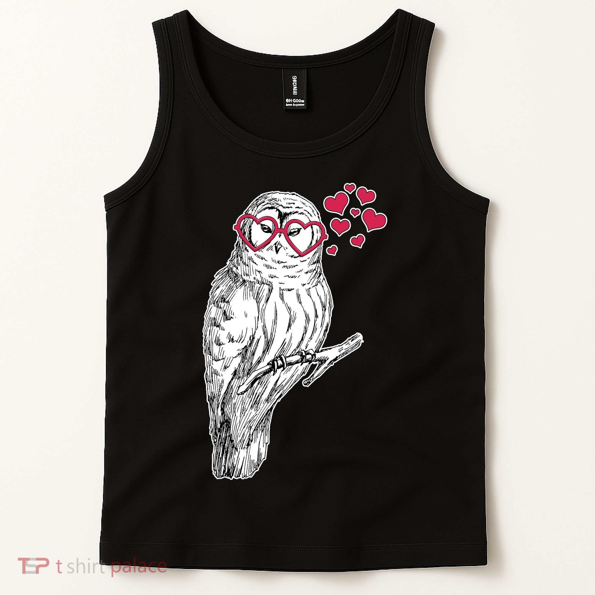 Cute Valentine's Day Heart Glasses Owl Love Tank Top