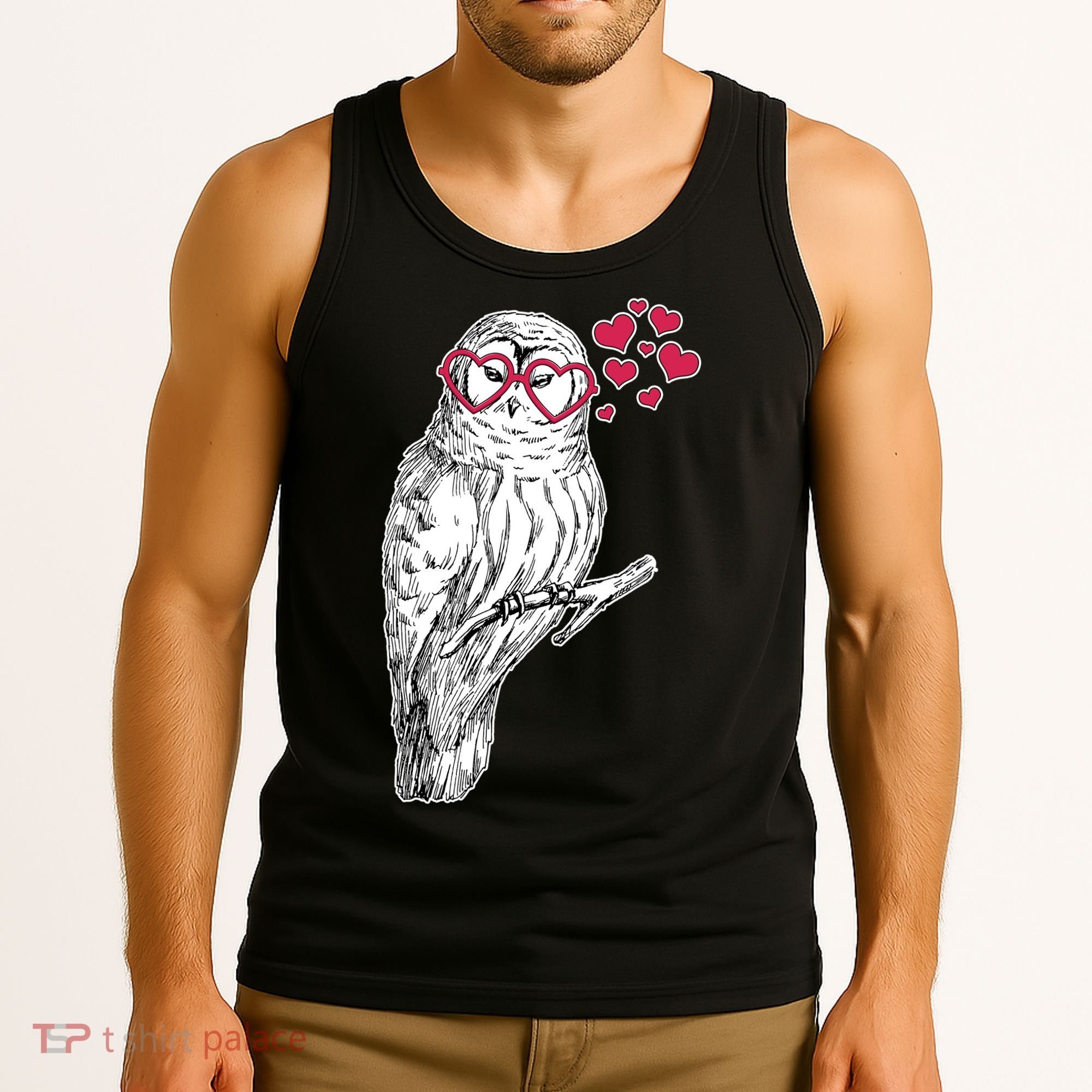 Cute Valentine's Day Heart Glasses Owl Love Tank Top