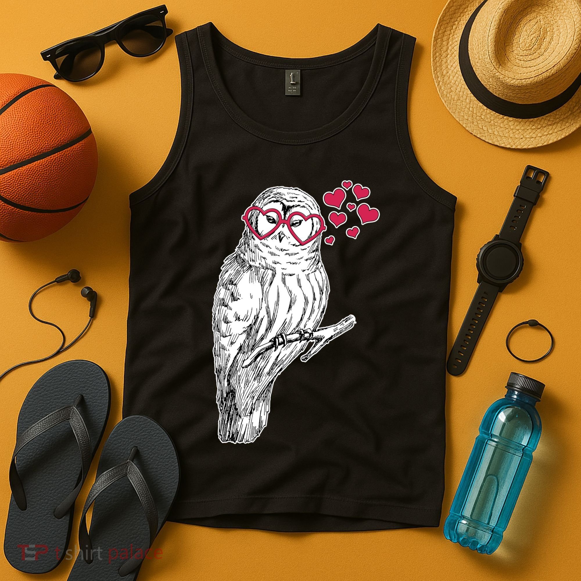 Cute Valentine's Day Heart Glasses Owl Love Tank Top