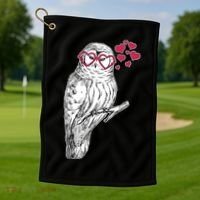 Cute Valentine's Day Heart Glasses Owl Love Golf Towel thumb 1