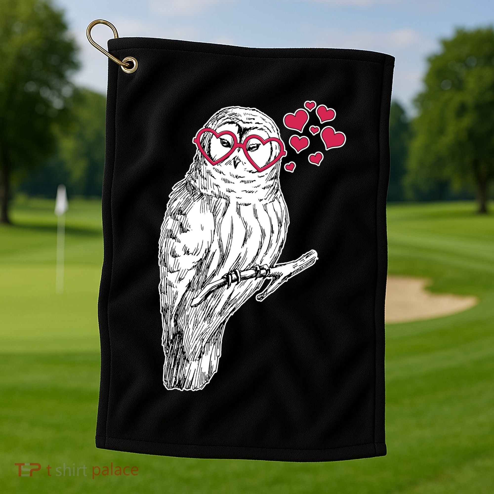 Cute Valentine's Day Heart Glasses Owl Love Golf Towel