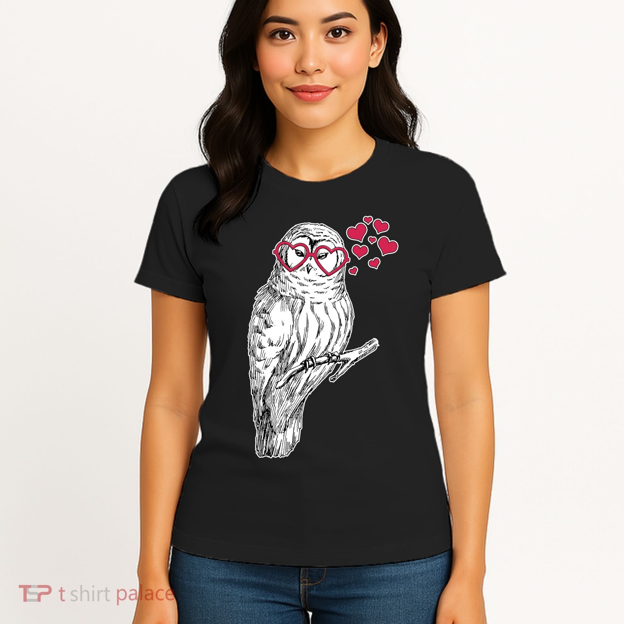 Cute Valentine's Day Heart Glasses Owl Love Women's T-Shirt